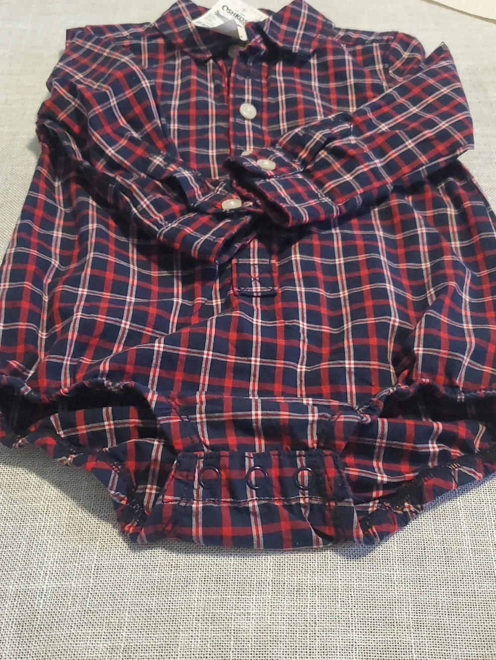 OshKosh B'gosh Navy and Red Plaid Baby Shirt, Size 12-18 M